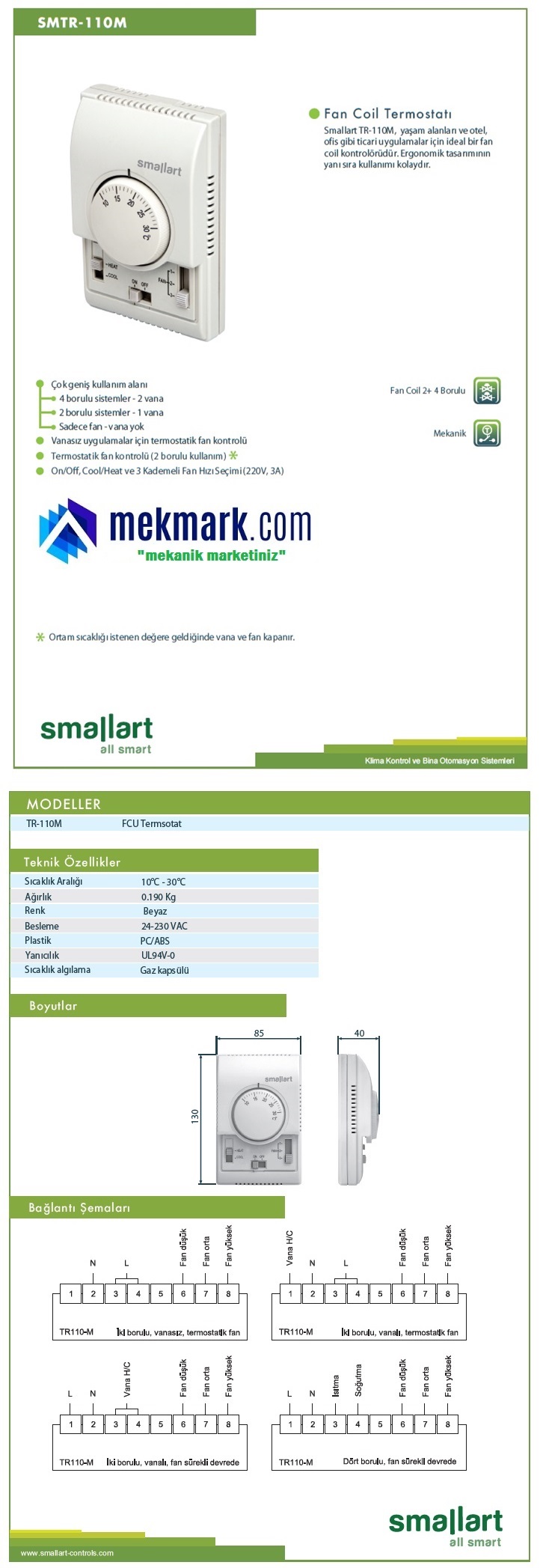 Smallart Tr 110m Mekanik Fan Coil Termostat Mekmark