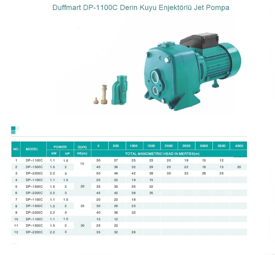 Duffmart DP 1100C Derin Kuyu Enjektörlü Jet Pompa