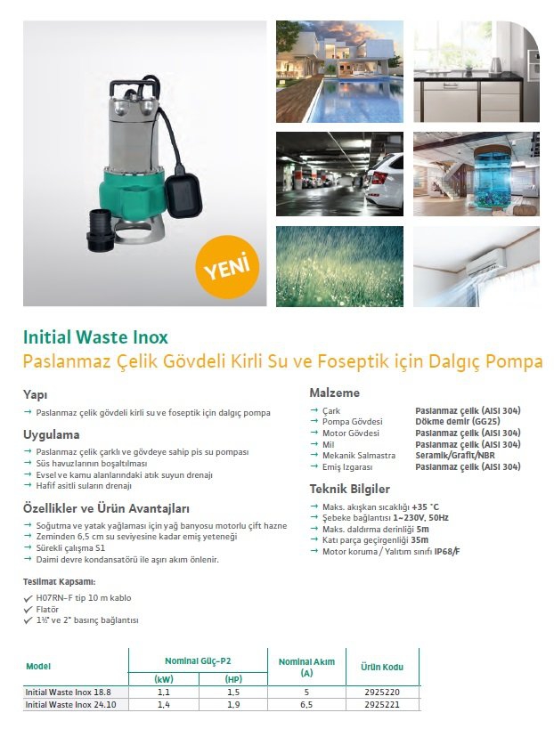 Waste Inox 18.8 Foseptik Pompası 1,5 HP - 1 1/2’’